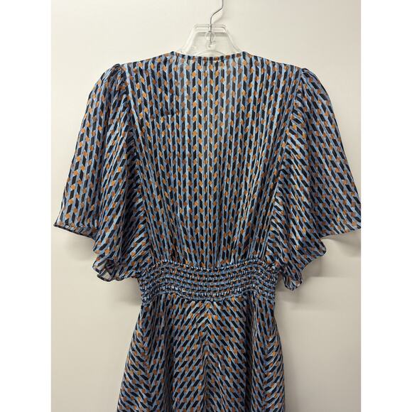 MAJE Richelane Metallic Jacquard Maxi Dress Blue Asymmetrical Size 40 Large - Picture 11 of 15